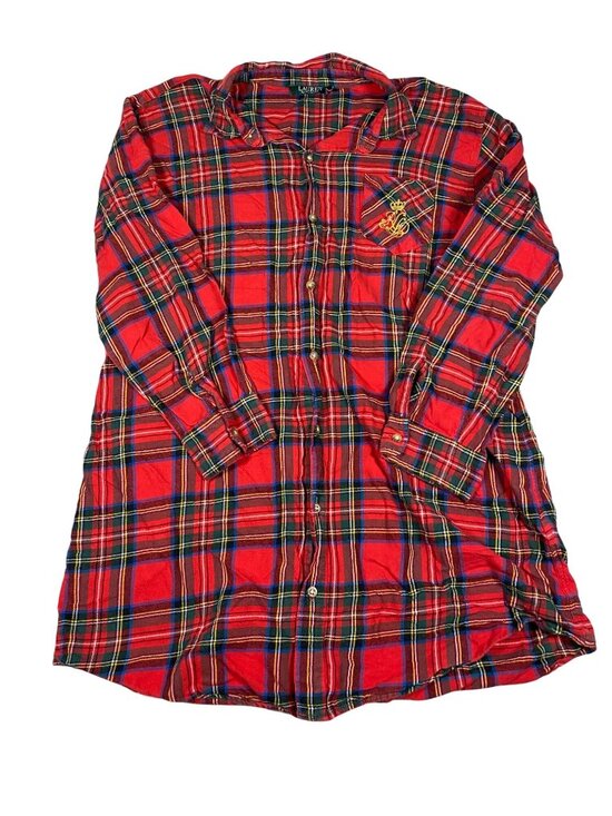 Lauren Other - Lauren Ralph Lauren Womens L Red Plaid Button-Down Sleep Shirt Flannel Night Gow